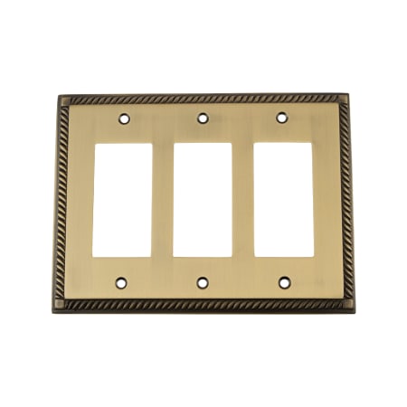 Nostalgic Warehouse Rope Antique Vintage 3 Gang Triple Rocker Light Switch Plate Wall Cover - GFI Antique Brass