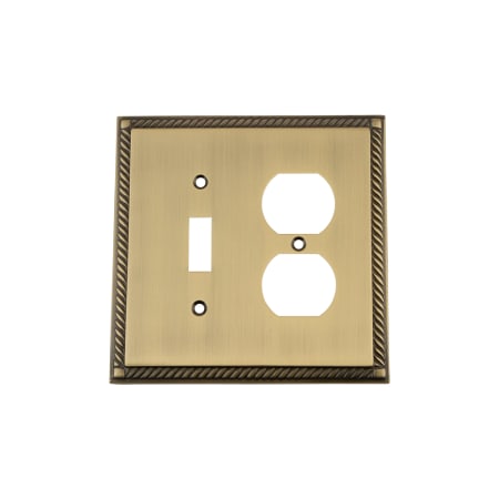 Nostalgic Warehouse Rope Single Antique Vintage Combo 2 Gang Single Toggle and Duplex Outlet Wall Plate Antique Brass