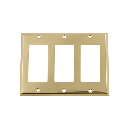 Nostalgic Warehouse New York Antique Vintage 3 Gang Triple Rocker Light Switch Plate Wall Cover - GFI Unlacquered Brass