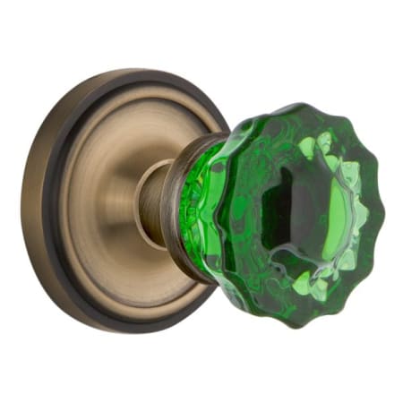 Nostalgic Warehouse Classic Solid Brass Rose Passage Door Knob Set with Emerald Crystal Knob and 2-3/8" Backset Antique Brass