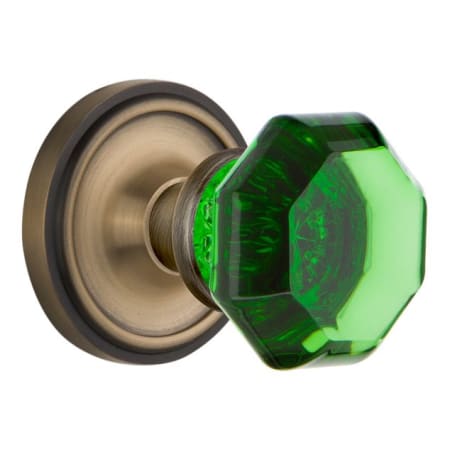 Nostalgic Warehouse Classic Solid Brass Rose Passage Door Knob Set with Emerald Waldorf Knob and 2-3/4" Backset Antique Brass