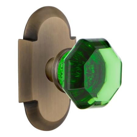 Nostalgic Warehouse Cottage Solid Brass Rose Passage Door Knob Set with Emerald Waldorf Knob and 2-3/8" Backset Antique Brass