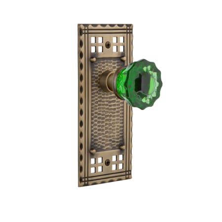 Nostalgic Warehouse Craftsman Solid Brass Rose Passage Door Knob Set with Emerald Crystal Knob and 2-3/4" Backset Antique Brass