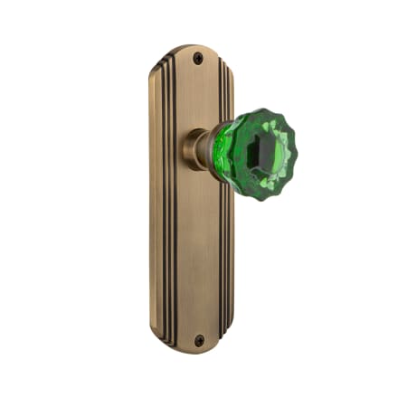 Nostalgic Warehouse Deco Solid Brass Rose Passage Door Knob Set with Emerald Crystal Knob and 2-3/4" Backset Antique Brass