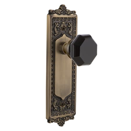 Nostalgic Warehouse Egg and Dart Solid Brass Rose Passage Door Knob Set with Black Waldorf Knob for 2-3/8" Backset Antique Brass
