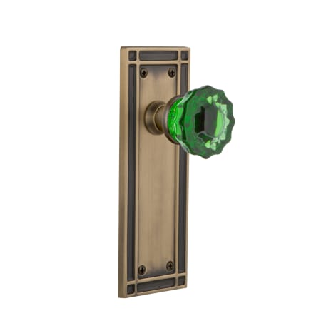 Nostalgic Warehouse Mission Solid Brass Rose Passage Door Knob Set with Emerald Crystal Knob for 2-3/8" Backset Antique Brass