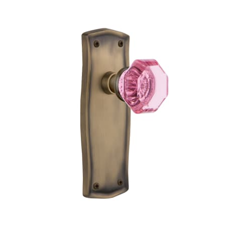 Nostalgic Warehouse Prairie Solid Brass Rose Passage Door Knob Set with Pink Waldorf Knob for 2-3/4" Backset Antique Brass