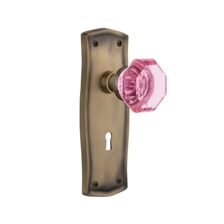 Nostalgic Warehouse Prairie Solid Brass Rose Passage Door Knob Set with Pink Waldorf Knob and Decorative Keyhole for 2-3/4" Backset Antique Brass