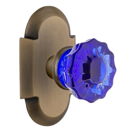 Nostalgic Warehouse Cottage Solid Brass Rose Single Dummy Door Knob with Cobalt Crystal Knob Antique Brass