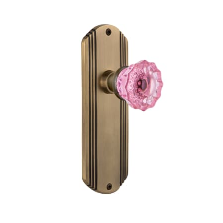 Nostalgic Warehouse Deco Solid Brass Rose Single Dummy Door Knob with Pink Crystal Knob Antique Brass