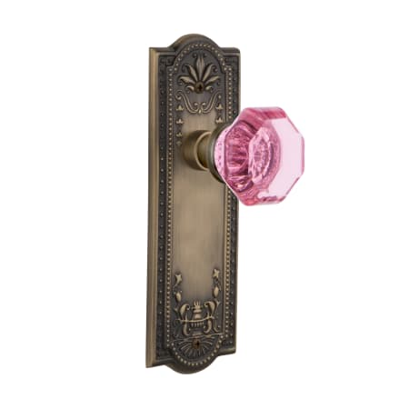 Nostalgic Warehouse Meadows Solid Brass Rose Single Dummy Door Knob with Pink Waldorf Knob Antique Brass