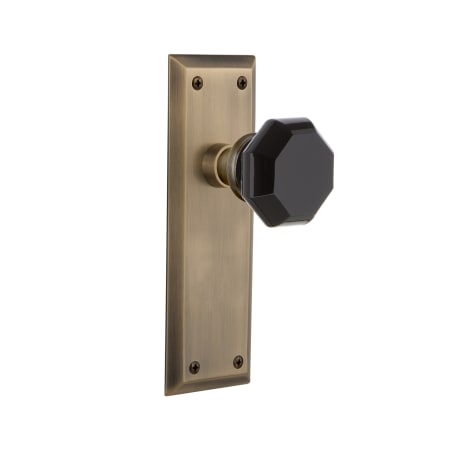 Nostalgic Warehouse New York Solid Brass Rose Single Dummy Door Knob with Black Waldorf Knob Antique Brass