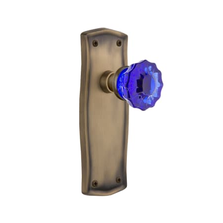 Nostalgic Warehouse Prairie Solid Brass Rose Single Dummy Door Knob with Cobalt Crystal Knob Antique Brass