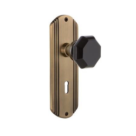 Nostalgic Warehouse Deco Solid Brass Rose Single Dummy Door Knob with Black Waldorf Knob and Decorative Keyhole Antique Brass