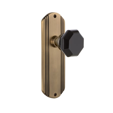 Nostalgic Warehouse Deco Solid Brass Rose Dummy Door Knob Set with Black Waldorf Knob Antique Brass