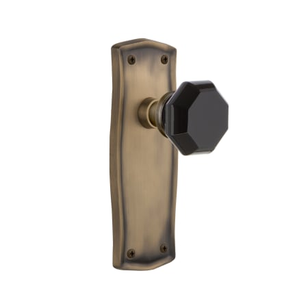 Nostalgic Warehouse Prairie Solid Brass Rose Dummy Door Knob Set with Black Waldorf Knob Antique Brass