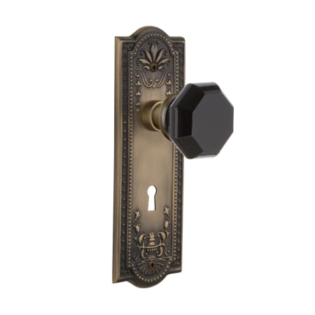 Nostalgic Warehouse Meadows Solid Brass Rose Dummy Door Knob Set with Black Waldorf Door Knob and Decorative Keyhole Antique Brass