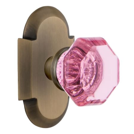 Nostalgic Warehouse Cottage Solid Brass Rose Privacy Door Knob Set with Pink Waldorf Knob and 2-3/8" Backset Antique Brass