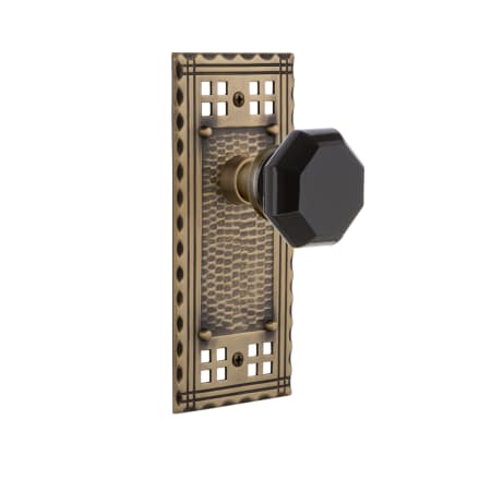 Nostalgic Warehouse Craftsman Solid Brass Rose Privacy Door Knob Set with Black Waldorf Knob and 2-3/4" Backset Antique Brass