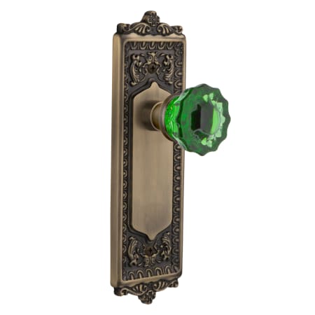 Nostalgic Warehouse Egg and Dart Solid Brass Rose Privacy Door Knob Set with Emerald Crystal Knob for 2-3/8" Backset Antique Brass