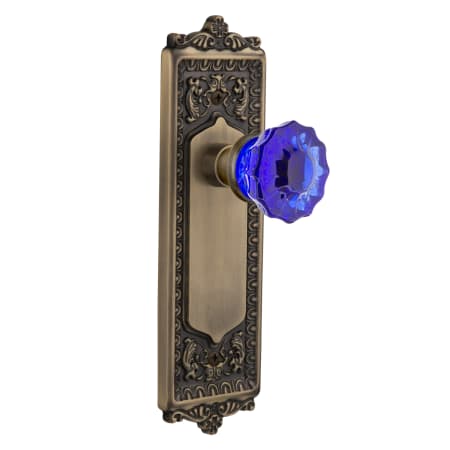 Nostalgic Warehouse Egg and Dart Solid Brass Rose Privacy Door Knob Set with Cobalt Crystal Knob for 2-3/4" Backset Antique Brass