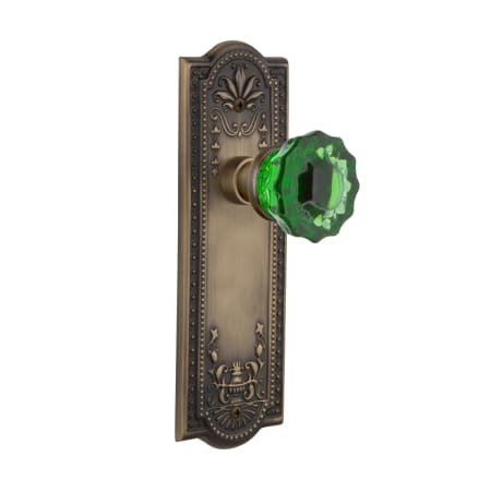 Nostalgic Warehouse Meadows Solid Brass Rose Privacy Door Knob Set with Emerald Crystal Door Knob and 2-3/4" Backset Antique Brass