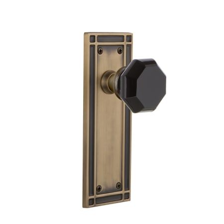 Nostalgic Warehouse Mission Solid Brass Rose Privacy Door Knob Set with Black Waldorf Knob for 2-3/8" Backset Antique Brass