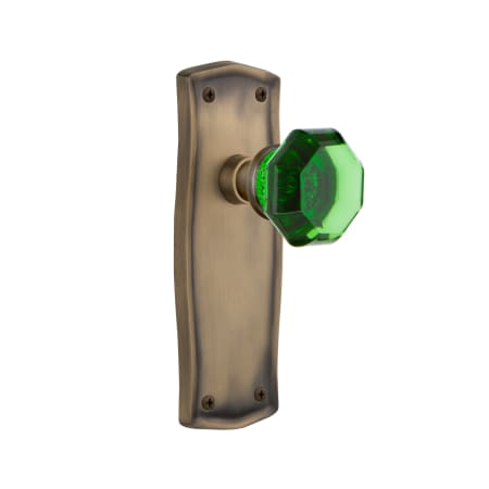 Nostalgic Warehouse Prairie Solid Brass Rose Privacy Door Knob Set with Emerald Waldorf Knob for 2-3/8" Backset Antique Brass