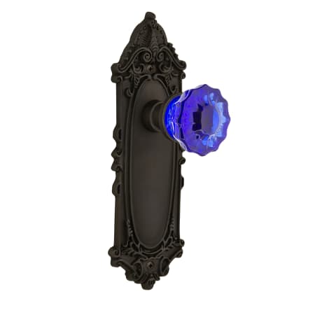Nostalgic Warehouse Victorian Rose Privacy Door Knob Set with Cobalt Crystal Knob for 2-3/4" Backset Oil Rubbed Bronze