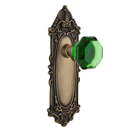 Nostalgic Warehouse Victorian Rose Privacy Door Knob Set with Emerald Waldorf Knob for 2-3/8" Backset Antique Brass