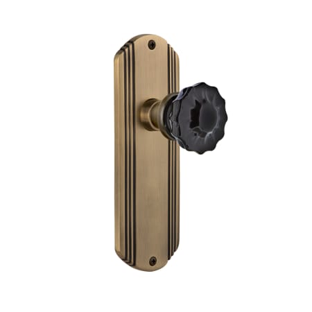 Nostalgic Warehouse Deco Solid Brass Rose Passage Door Knob Set with Black Crystal Knob and 2-3/8" Backset Antique Brass