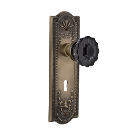Nostalgic Warehouse Meadows Solid Brass Rose Passage Door Knob Set with Black Crystal Door Knob and Decorative Keyhole for 2-3/4" Backset Antique Brass