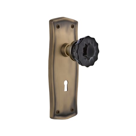 Nostalgic Warehouse Prairie Solid Brass Rose Passage Door Knob Set with Black Crystal Knob and Decorative Keyhole for 2-3/8" Backset Antique Brass