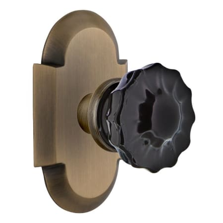 Nostalgic Warehouse Cottage Solid Brass Rose Privacy Door Knob Set with Black Crystal Knob and 2-3/8" Backset Antique Brass