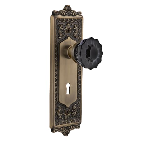 Nostalgic Warehouse Egg and Dart Solid Brass Rose Privacy Door Knob Set with Black Crystal Knob and Decorative Keyhole for 2-3/4" Backset Antique Brass