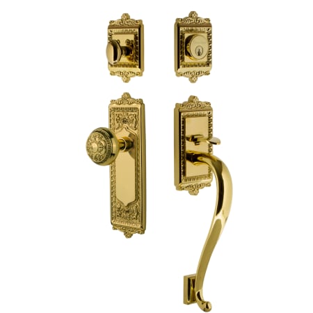 Nostalgic Warehouse Egg & Dart Solid Brass Sectional Single Cylinder Keyed Entry Handle Set with S Handle and 2-3/4" Backset Lifetime Brass