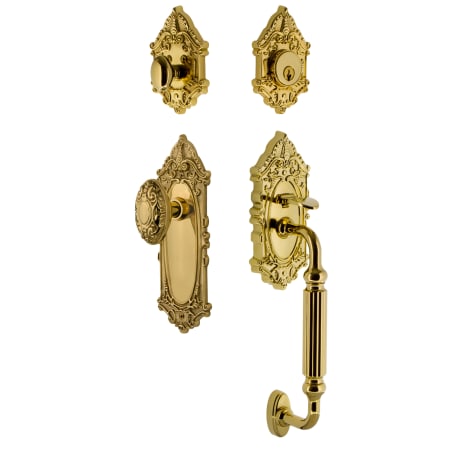Nostalgic Warehouse Victorian Solid Brass Sectional Single Cylinder Keyed Entry Handle Set with F Handle and 2-3/8" Backset Lifetime Brass
