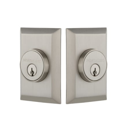 Nostalgic Warehouse New York Solid Brass Double Cylinder Deadbolt with 2-3/8" Backset Satin Nickel
