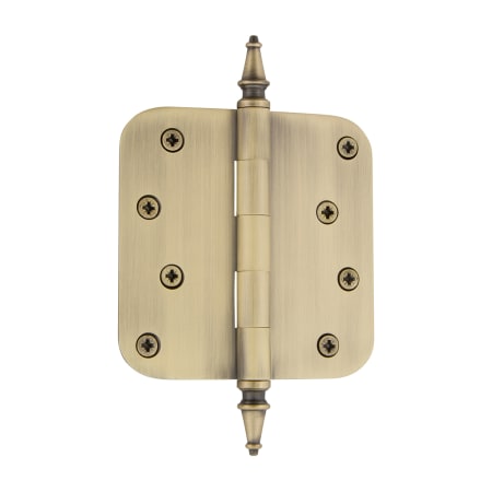 Nostalgic Warehouse 4" x 4" Plain Bearing 5/8" Radius Corner Mortise Hinge with Steeple Tip Antique Brass
