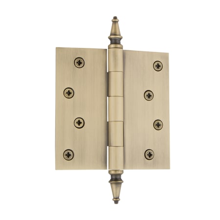 Nostalgic Warehouse 4" x 4" Plain Bearing Square Corner Mortise Hinge with Steeple Tip Antique Brass