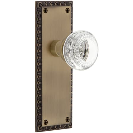 Nostalgic Warehouse Solid Brass Neoclassical Crystal Passage Door Knob Set with Neoclassical Rose and 2-3/4" Backset Antique Brass