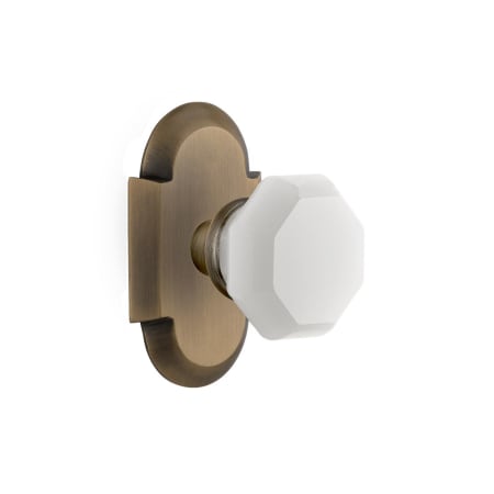 Nostalgic Warehouse Cottage Solid Brass Rose Passage Door Knob Set with White Milk Glass Waldorf Knob and 2-3/4" Backset Antique Brass