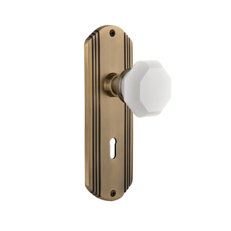 Nostalgic Warehouse Deco Solid Brass Rose Single Dummy Door Door Knob Set with White Milk Glass Waldorf Knob and Decorative Keyhole Antique Brass