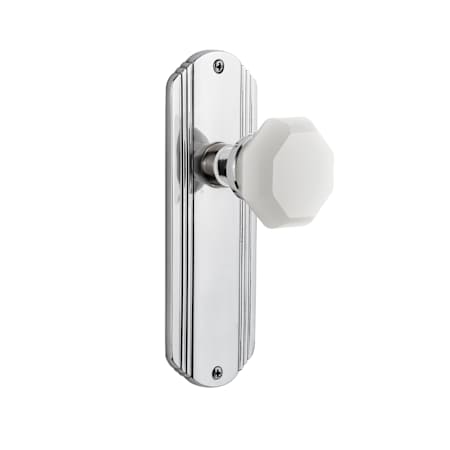 Nostalgic Warehouse Deco Solid Brass Rose Dummy Door Knob Set with White Milk Glass Waldorf Knob Bright Chrome