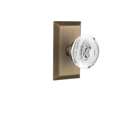 Nostalgic Warehouse Vintage Crystal Egg and Dart Passage Door Knob Set with Studio Rose and 2-3/4" Backset Antique Brass