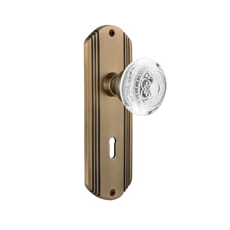 Nostalgic Warehouse Vintage Crystal Egg and Dart Passage Door Knob Set with Deco Rose, 2-3/8" Backset and Decorative Keyhole Antique Brass