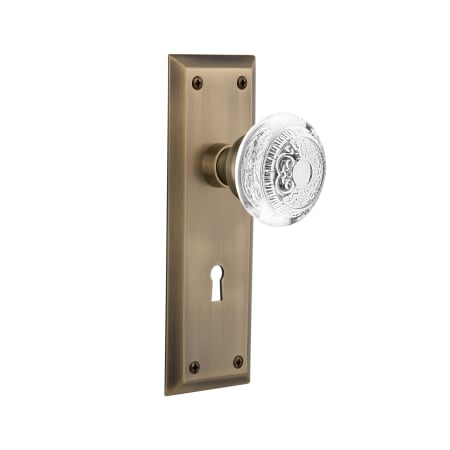 Nostalgic Warehouse Vintage Crystal Egg and Dart Passage Door Knob Set with New York Rose, 2-3/8" Backset and Decorative Keyhole Antique Brass