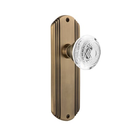 Nostalgic Warehouse Vintage Crystal Egg and Dart Privacy Door Knob Set with Deco Rose and 2-3/4" Backset Antique Brass