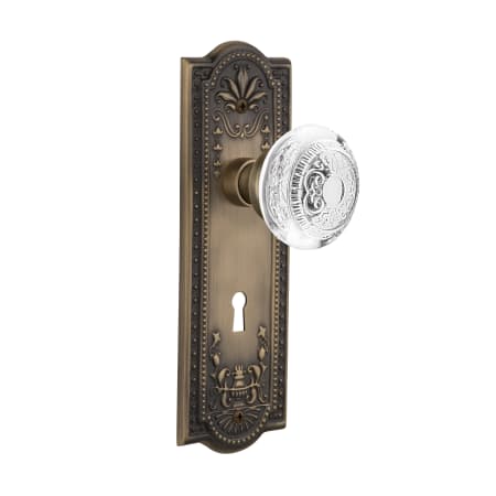 Nostalgic Warehouse Vintage Crystal Egg and Dart Privacy Door Knob Set with Meadows Rose, 2-3/8" Backset and Decorative Keyhole Antique Brass