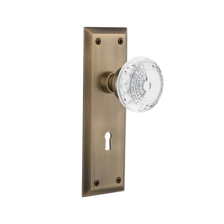 Nostalgic Warehouse Vintage Crystal Meadows Passage Door Knob Set with New York Rose, 2-3/4" Backset and Decorative Keyhole Antique Brass